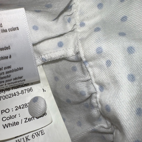 Paige🔵white blue polka dots XS cropped top with tie and buttons puffy sleeve - Picture 8 of 12